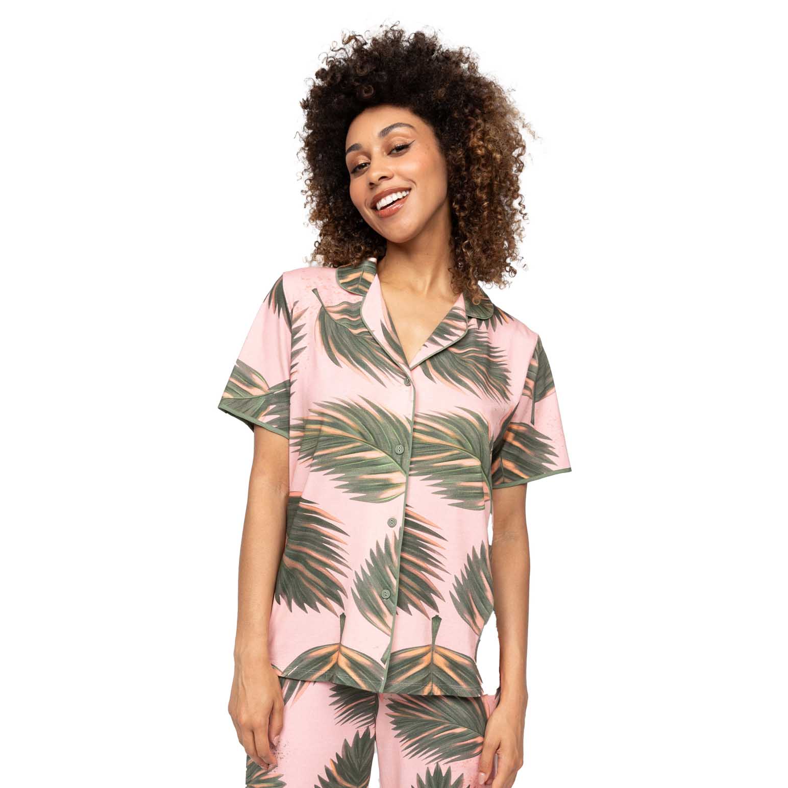 Cyberjammies Salmon Pink Leaf Printed Jersey Short Sleeve Pyjama Top